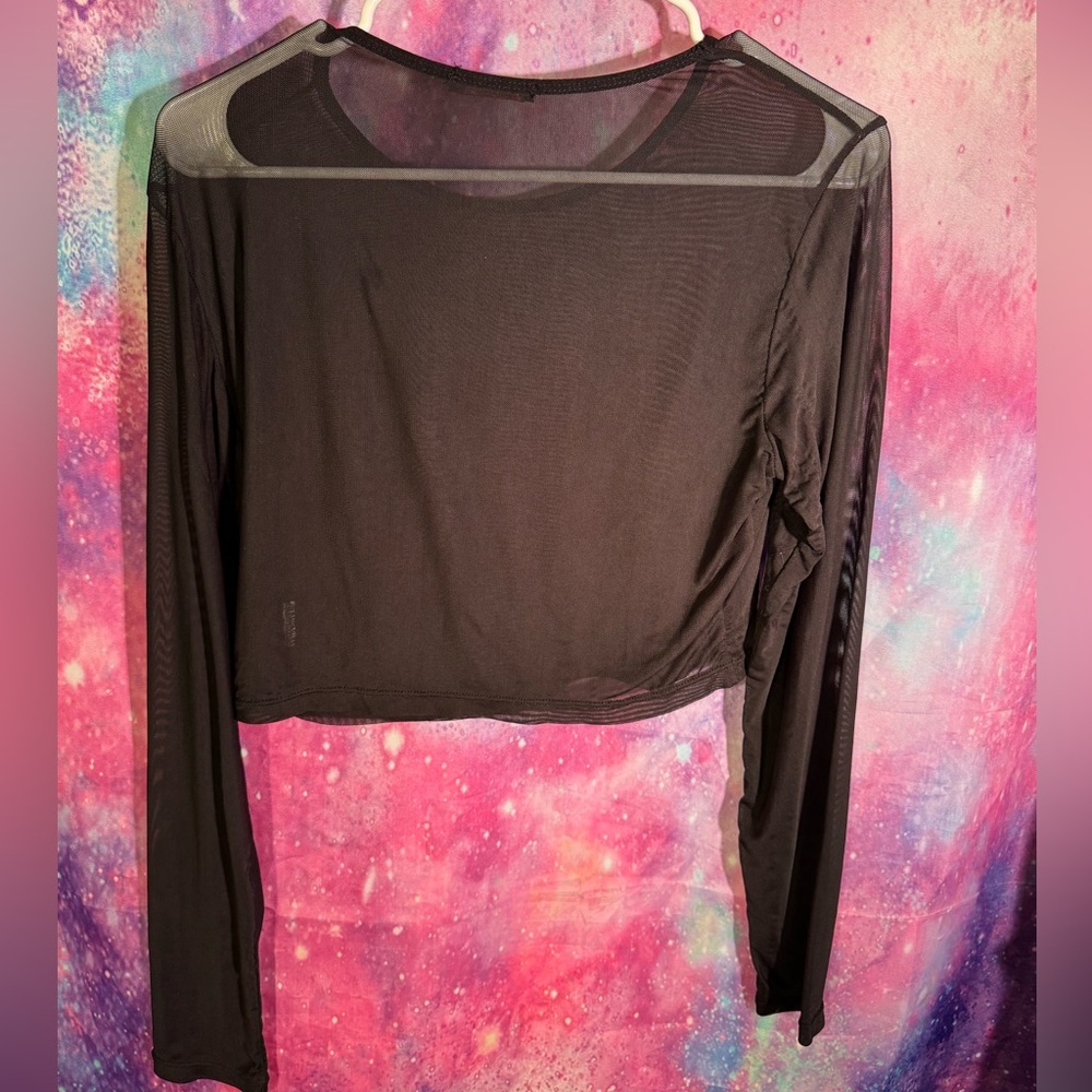Elegant Black Sheer Long Sleeve Crop Top